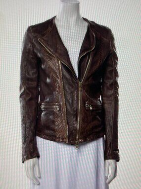 REPTILE'S HOUSE Brown Leather Jacket/Asymmetrical Zipper: NWOT! Size Small